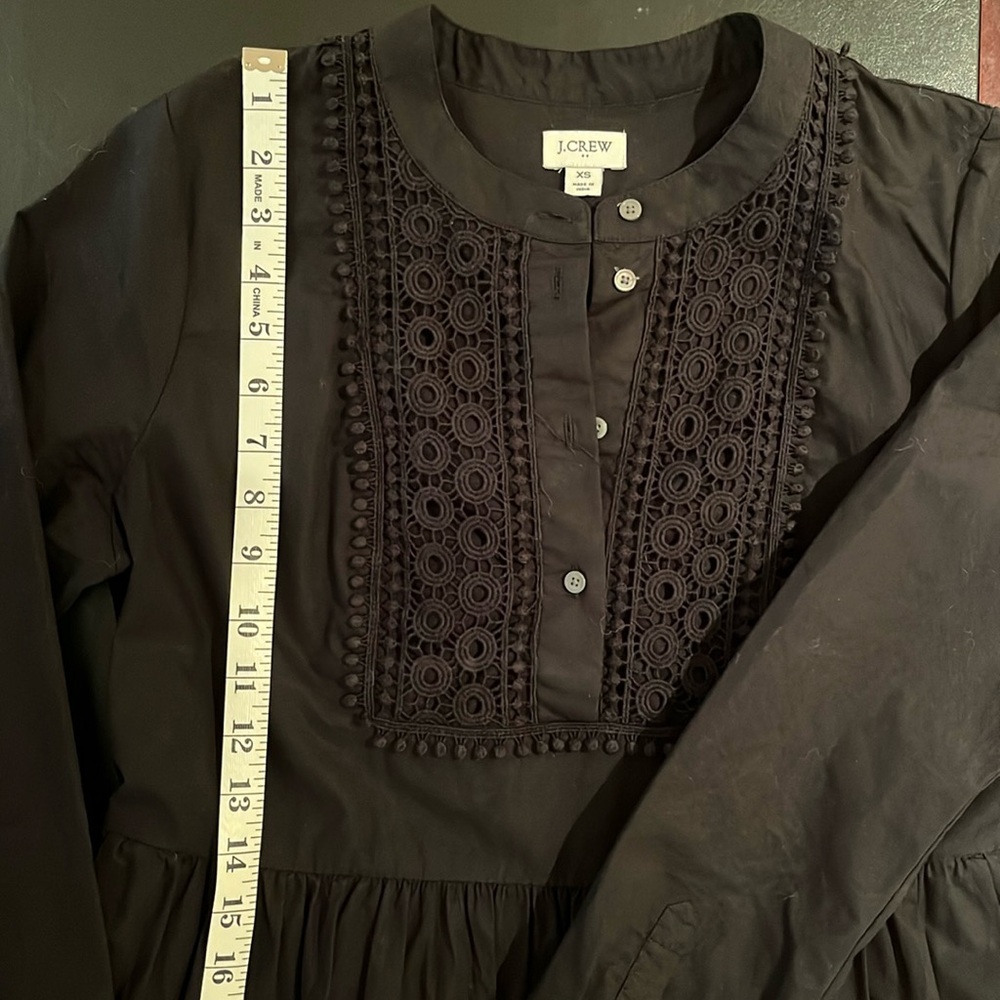 EUC J. Crew Lace/Embroidered Cotton Tiered Midi Black Dress XS - Picture 7 of 13